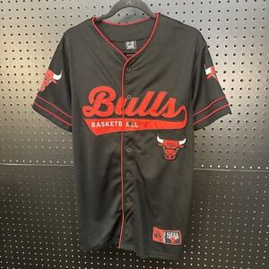 Chicago Bulls Ultra Game Basketball Baseball Button Up Jersey Mens SZ SM Black